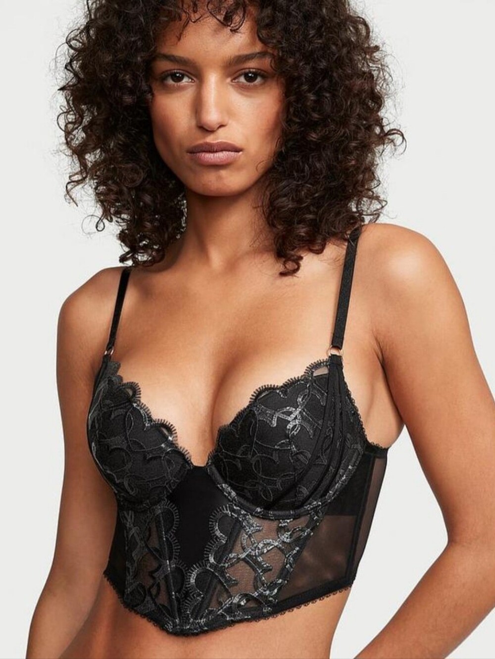 NWOT Victoria's Srcret Very Sexy Black Heart Chain Shine Corset Bra, 34B - Picture 2 of 7